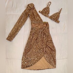 Sequence gold dress, with matching bralette.